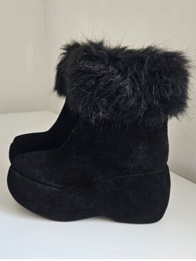 Jeffery Campbell Fairhope Black Platform Faux Fur Ankle Moon Booties
